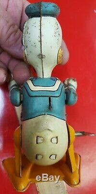 VINTAGE DISNEY 1950's DONALD DUCK THE DRUMMER LINTHO TIN LINEMAR WINDUP TOY