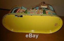 VINTAGE J. CHEIN ROLLER COASTER TIN LITHO WIND-UP TOY AMUSEMENT PARK with1 Car