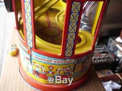 VINTAGE J. CHEIN TIN LITHO WINDUP ROLLER COASTER No. 275 With 2 cars orig. Box