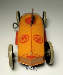 VINTAGE J CHEIN TIN LITHO WIND UP RACE CAR TOY #3 with DRIVER RACER WORKS! 5
