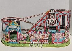 VINTAGE J Chein Tin Litho Windup Rollar Coaster with Key, No Cars Working