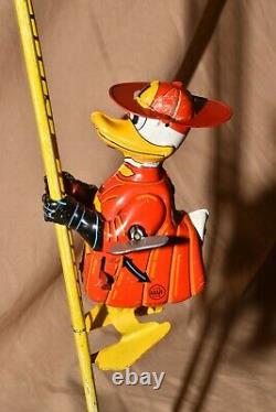 VINTAGE LINE MAR WINDUP DONALD DUCK FIREFIGHTER Walt Disney Productions With BOX