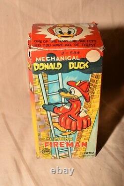 VINTAGE LINE MAR WINDUP DONALD DUCK FIREFIGHTER Walt Disney Productions With BOX