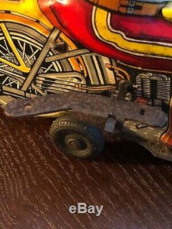 VINTAGE MARX Indian MOTORCYCLE COP TIN LITHO TOY POLICE WIND UP Siren And Key