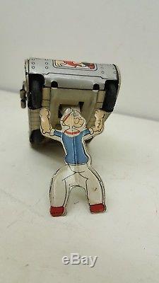 VINTAGE MARX LINEMAR 1950s POPEYE TIN LITHO WIND-UP ROLLOVER TANK