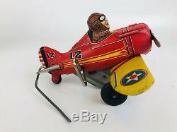 VINTAGE MARX ROLLOVER PLANE 5 #12 TIN LITHO WIND UP TOY STUNT PLANE WithBOX Works