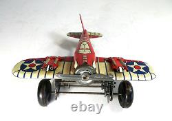 VINTAGE MARX TIN WINDUP RED US ARMY SPARKLING AIRPLANE with BOX