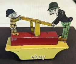 VINTAGE MOON MULLINS & KAYO MECHANICAL HAND CART WIND-UP UP TOY With BOX