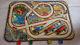 VINTAGE OLD BOARD GAME TIN TOY STATION CITY MECHANICAL CARS BUS WIND-UP 50's BOX