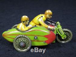VINTAGE PAYA TIN RACE MOTORCYCLE with SIDECAR 4 WIND-UP LITHOGRAPH WORKS