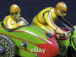 VINTAGE PAYA TIN RACE MOTORCYCLE with SIDECAR 4 WIND-UP LITHOGRAPH WORKS