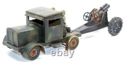 VINTAGE PRE-WAR TIPPCO CLOCKWORK TRUCK With TOWED HEAVY MORTAR & SOLDIERS