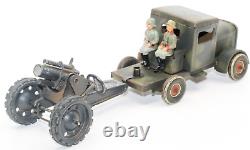 VINTAGE PRE-WAR TIPPCO CLOCKWORK TRUCK With TOWED HEAVY MORTAR & SOLDIERS