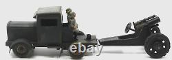 VINTAGE PRE-WAR TIPPCO CLOCKWORK TRUCK With TOWED HEAVY MORTAR & SOLDIERS