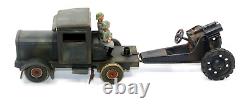 VINTAGE PRE-WAR TIPPCO CLOCKWORK TRUCK With TOWED HEAVY MORTAR & SOLDIERS