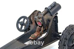 VINTAGE PRE-WAR TIPPCO CLOCKWORK TRUCK With TOWED HEAVY MORTAR & SOLDIERS