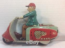 VINTAGE RABBIT Bunny MOTORCYCLE TIN LITHO Friction Toy