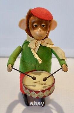 VINTAGE SCHUCO Working Wind-up SOLISTO Monkey Playing a Drum with Schuco Key & Box