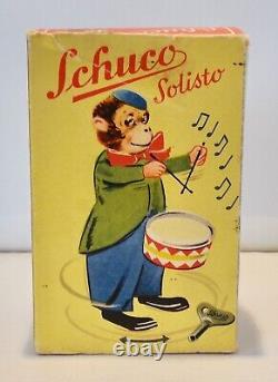 VINTAGE SCHUCO Working Wind-up SOLISTO Monkey Playing a Drum with Schuco Key & Box