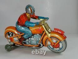 VINTAGE TECHNOFIX GE 255 TIN LITHO WIND UP MOTORCYCLE With RIDER- KEY- FRANCE