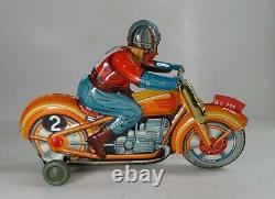 VINTAGE TECHNOFIX GE 255 TIN LITHO WIND UP MOTORCYCLE With RIDER- KEY- FRANCE