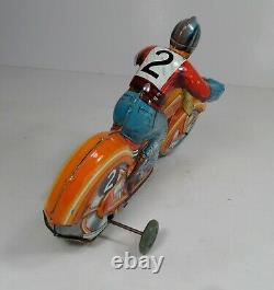 VINTAGE TECHNOFIX GE 255 TIN LITHO WIND UP MOTORCYCLE With RIDER- KEY- FRANCE