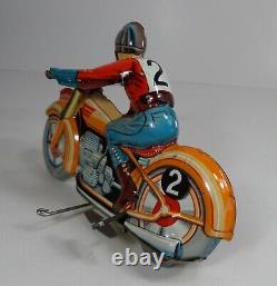 VINTAGE TECHNOFIX GE 255 TIN LITHO WIND UP MOTORCYCLE With RIDER- KEY- FRANCE