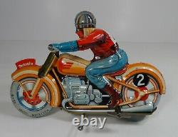 VINTAGE TECHNOFIX GE 255 TIN LITHO WIND UP MOTORCYCLE With RIDER- KEY- FRANCE