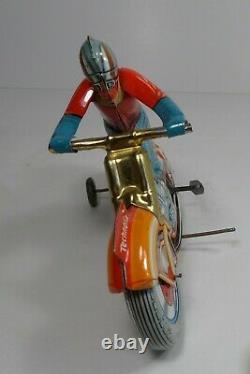 VINTAGE TECHNOFIX GE 255 TIN LITHO WIND UP MOTORCYCLE With RIDER- KEY- FRANCE