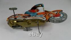 VINTAGE TECHNOFIX GE 255 TIN LITHO WIND UP MOTORCYCLE With RIDER- KEY- FRANCE