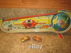 VINTAGE TECHNOFIX ROCKET EXPRESS TIN WIND-UP TOY With 2 CARS GERMANY ORIGINAL BOX