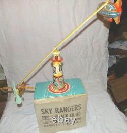 VINTAGE UNIQUE ART SKY RANGERS TIN WIND UP TOY PLANE & ZEPPELIN WithBOX