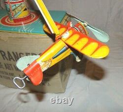 VINTAGE UNIQUE ART SKY RANGERS TIN WIND UP TOY PLANE & ZEPPELIN WithBOX