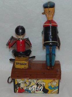 VTG 1936 Popeye & Olive Oyl Mechanical Tin Litho Wind Up Marx Jigger Dancing Toy