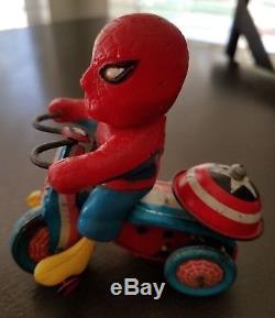 VTG 60's MARX MARVEL Tin Spider-Man Super Hero Wind-Up Toy Tricycle Metal Japan
