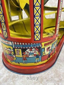VTG J. Chein #275 Tin Litho Wind Up Roller Coaster No Cars with Box Read Desc
