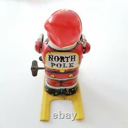 VTG Japan BANDAI Toy Tin Wind-Up SANTA on Skis Skiing Celluloid Head 5