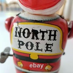 VTG Japan BANDAI Toy Tin Wind-Up SANTA on Skis Skiing Celluloid Head 5