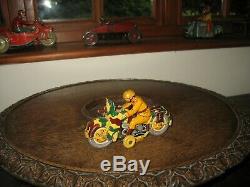 Very Nice Old Wind Up Motorcycle Japan Kt Military Camo Tinplate Vintage Tin Toy