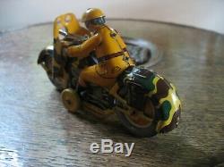 Very Nice Old Wind Up Motorcycle Japan Kt Military Camo Tinplate Vintage Tin Toy