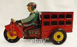 Very Nice Tin Litho 1930s Marx Wind Up Speed Boy Delivery Motorcycle Toy Works