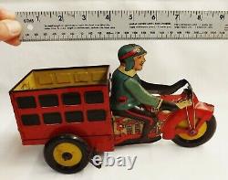 Very Nice Tin Litho 1930s Marx Wind Up Speed Boy Delivery Motorcycle Toy Works