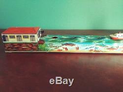 Very Rare 1930's Arnold Tin Wind-up Cap Electric Lighthouse Boat Ship with Or. Box