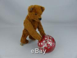 Very Rare Antique Bing German Mechanical Toy Windup Teddy Bear Rolling Ball 1913