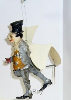 Very Rare Gunthermann Tin, Windup Hand-painted Dickens-type Character Flying Man