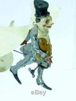 Very Rare Gunthermann Tin, Windup Hand-painted Dickens-type Character Flying Man