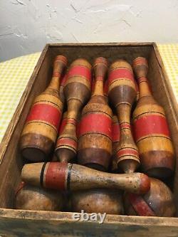 Very Rare Mid 1800's British Victorian Parlor Bowling Set all Original with Box