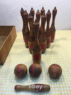 Very Rare Mid 1800's British Victorian Parlor Bowling Set all Original with Box