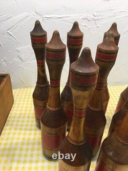 Very Rare Mid 1800's British Victorian Parlor Bowling Set all Original with Box