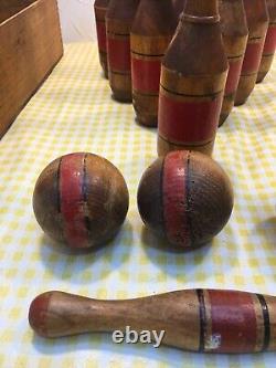 Very Rare Mid 1800's British Victorian Parlor Bowling Set all Original with Box